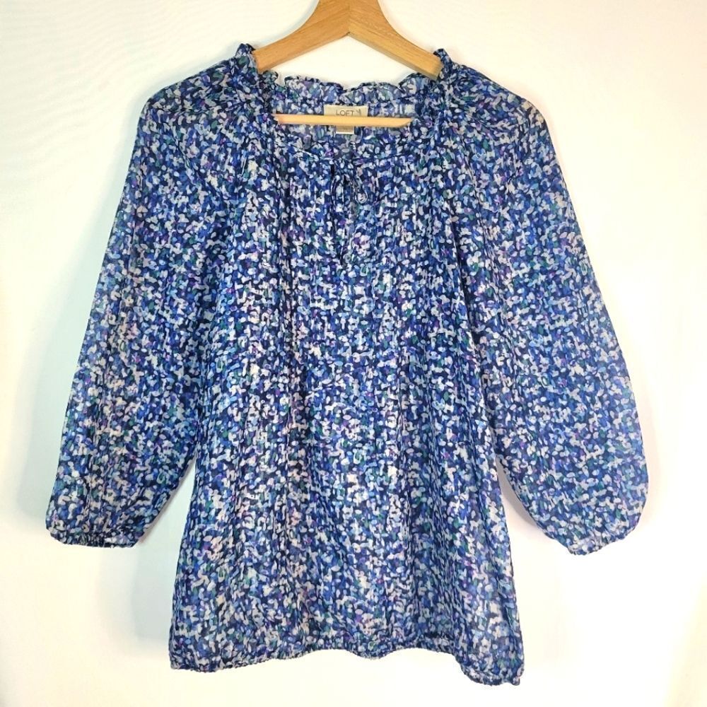 LOFT Spectral Blues patterned blouse - Picture 2 of 14